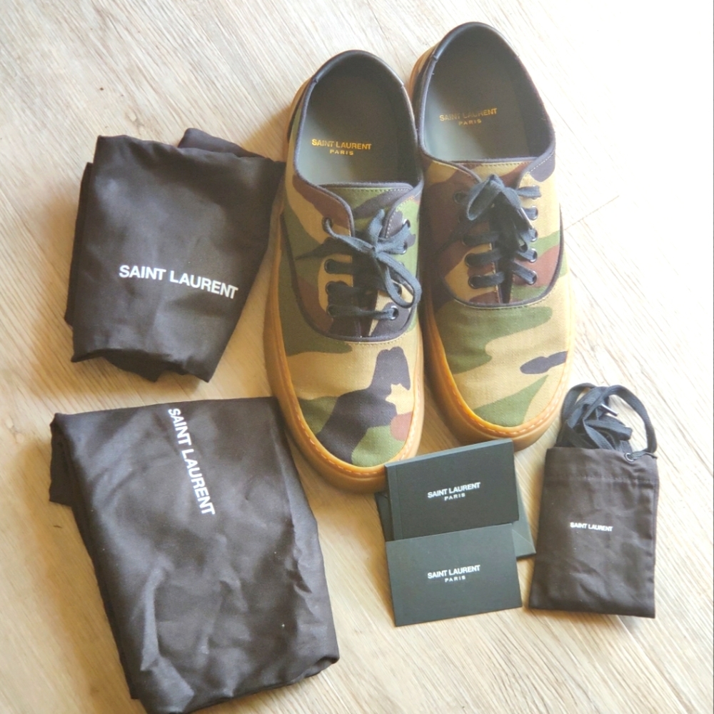Saint Laurent Camo Sneakers Size 11 Comes With Accessories, NWOT
